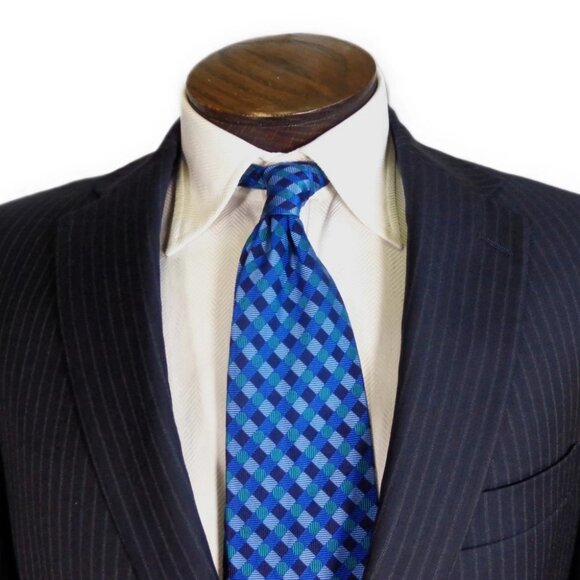 Hart Schaffner Marx Navy Pinstripe Suit 44R Reda Wool Two Button Jacket Pants - Picture 1 of 7